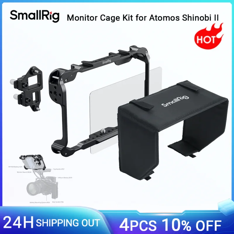 SmallRig Monitor Cage Kit for Atomos Shinobi II, with Sunhood and HDMI & USB-CCable Clamp and Screen Protector -5030