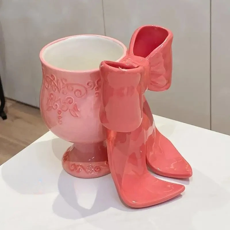 

Чашка в форме большого банта на высокой ножке, керамическая цветная кружка под глазурью, креативные бокалы для десерта с мороженым, домашняя чашка для кофе с молоком и молоком для завтрака