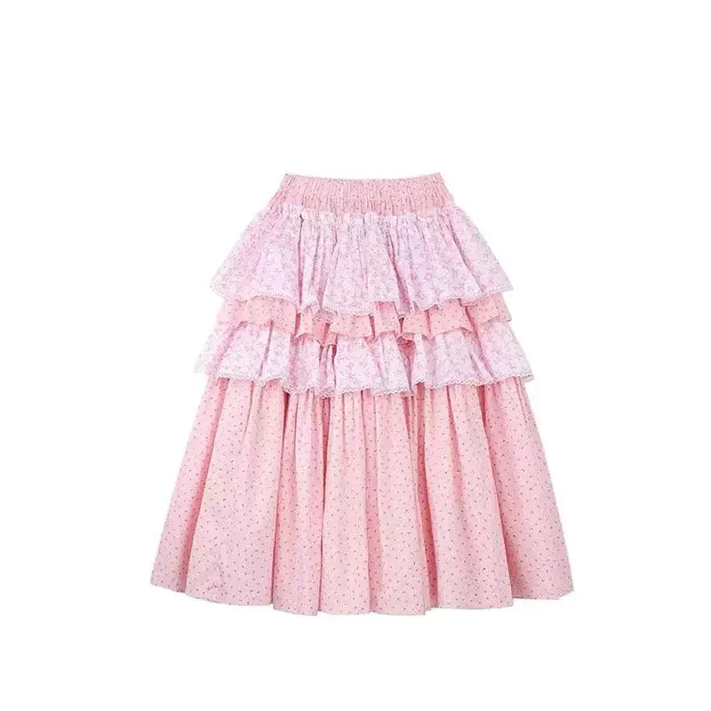 

Японский винтажный комплект из двух предметов: топ с коротким рукавом и воротником-куклой + многослойная юбка-миди, элегантный, для женщин, весна-лето