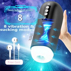 Automatic male sucking masturbator 8 digital vibrating vibrator real pussy sex toy blowjob machine pocket pussy penis trainer