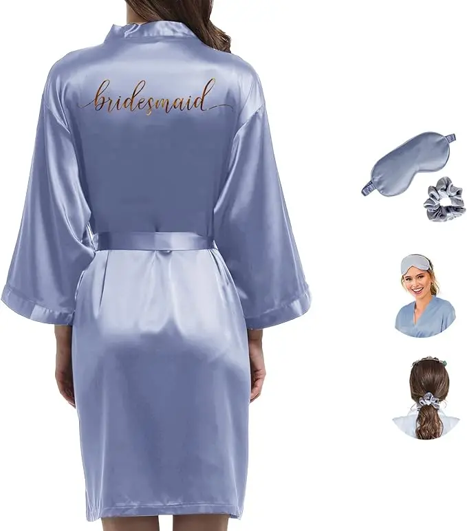 Bride Kimono Robe - Satin Bridesmaid Wedding Party Bridal Morning Silk Silky Dressing Gown for Women
