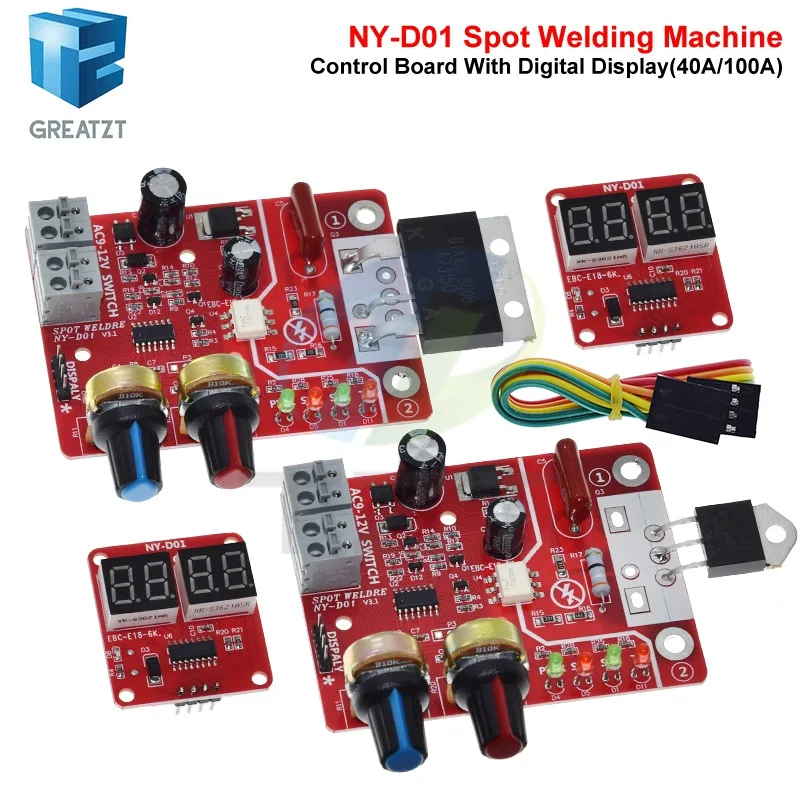DIY NY-D01 AC9-12V Control Board for Spot Welding Machine 40A/100A Welder Panel with Digital Display Adjust Time Current GREATZT