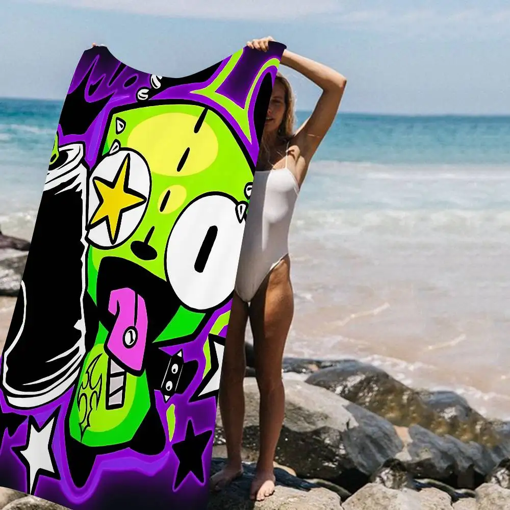 Cartoon Invader Zim Microfiber Printed Beach Towel Mountain Climbing Yoga Beach Swimming Running Absorbent Soft Towel
