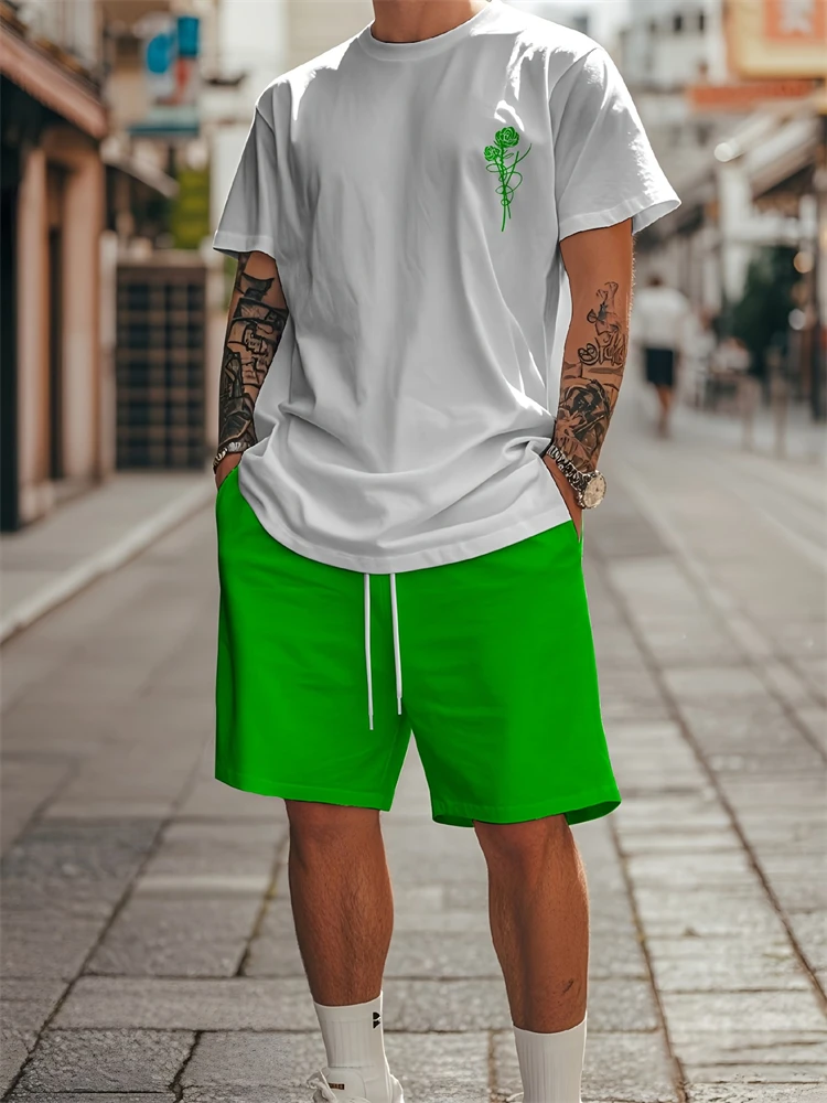 Summer Men's Short Sleeve Shorts Set Personalized Logo Printed Short Sleeve Shorts Set Loose Breathable Casual Fashion