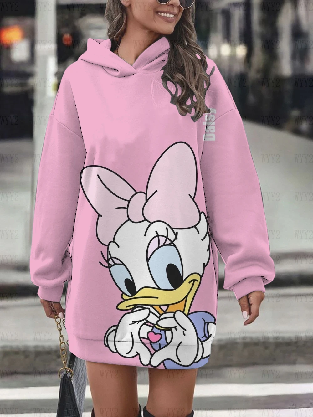 New Disney Donald Duck Daisy Hoodie Dress Sweatshirt Fashion Sweatshirt Sweatshirt Dress Printed Women\'s Hoodie Sweatshirt Dress