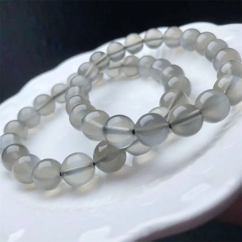 Natural Silver Obsidian Moon Bracelet Jewelry For Woman Man Fengshui Healing Wealth Beads Crystal Gift 1pcs 9MM