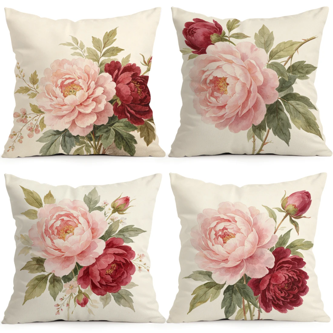Pink Peony Red Peony Pillowcase Printed Polyester 40/45/50cm Throw Pillowcover Decorative Sofa Cushion Pillowslip Home Decor
