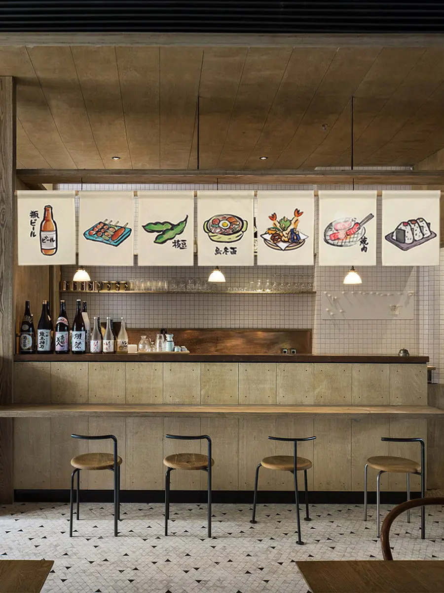 Japanese Short Curtain Izakaya BBQ Bar Counter Partition Hanging Cloth No Drilling Required（30*40CM)