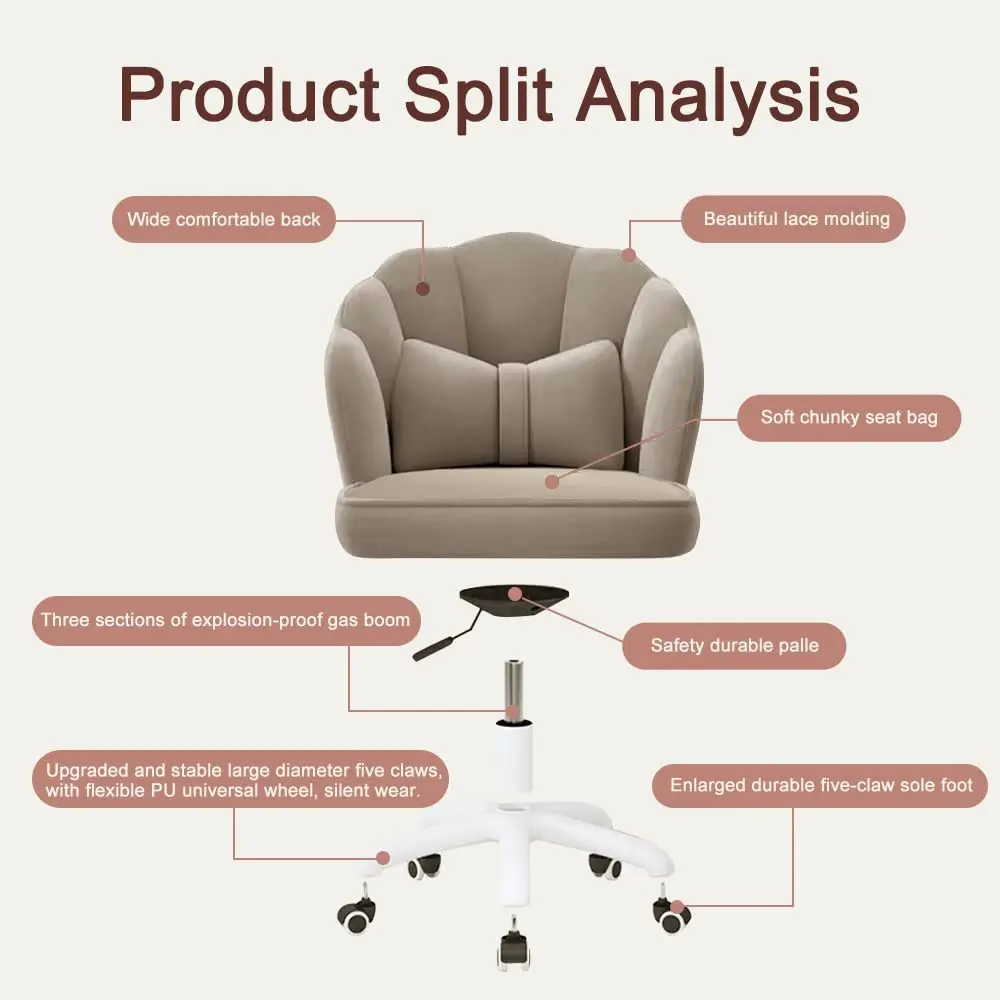 Vanity Chair Velvet Petal Desk Chair Upholstered Modern Tufted Home Office Chair With Back, Height Adjustable Computer Task