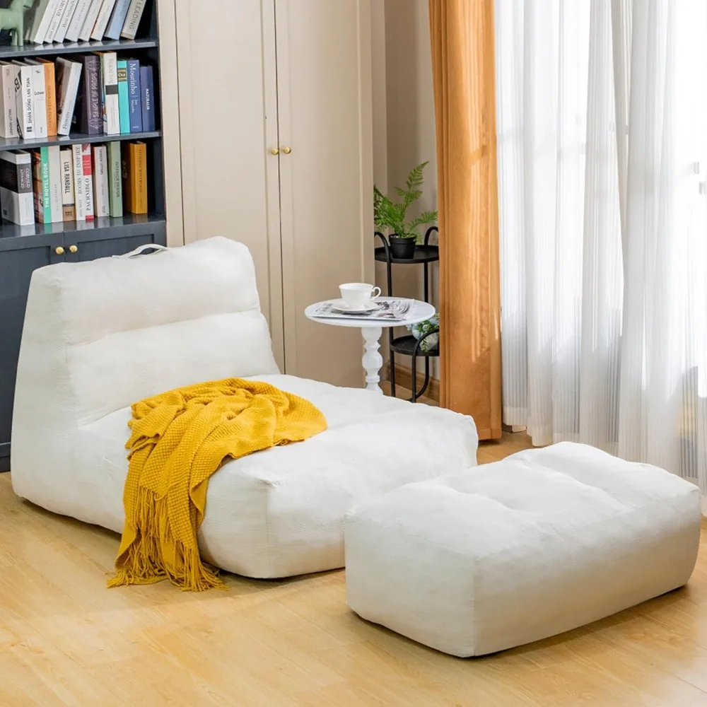 

Oversized Bean Bag Sofa Chair with Ottoman for Adults, Comfy Reading Chairs, Modern Lazy Sofa Chair BeanBag Couch with Footstool