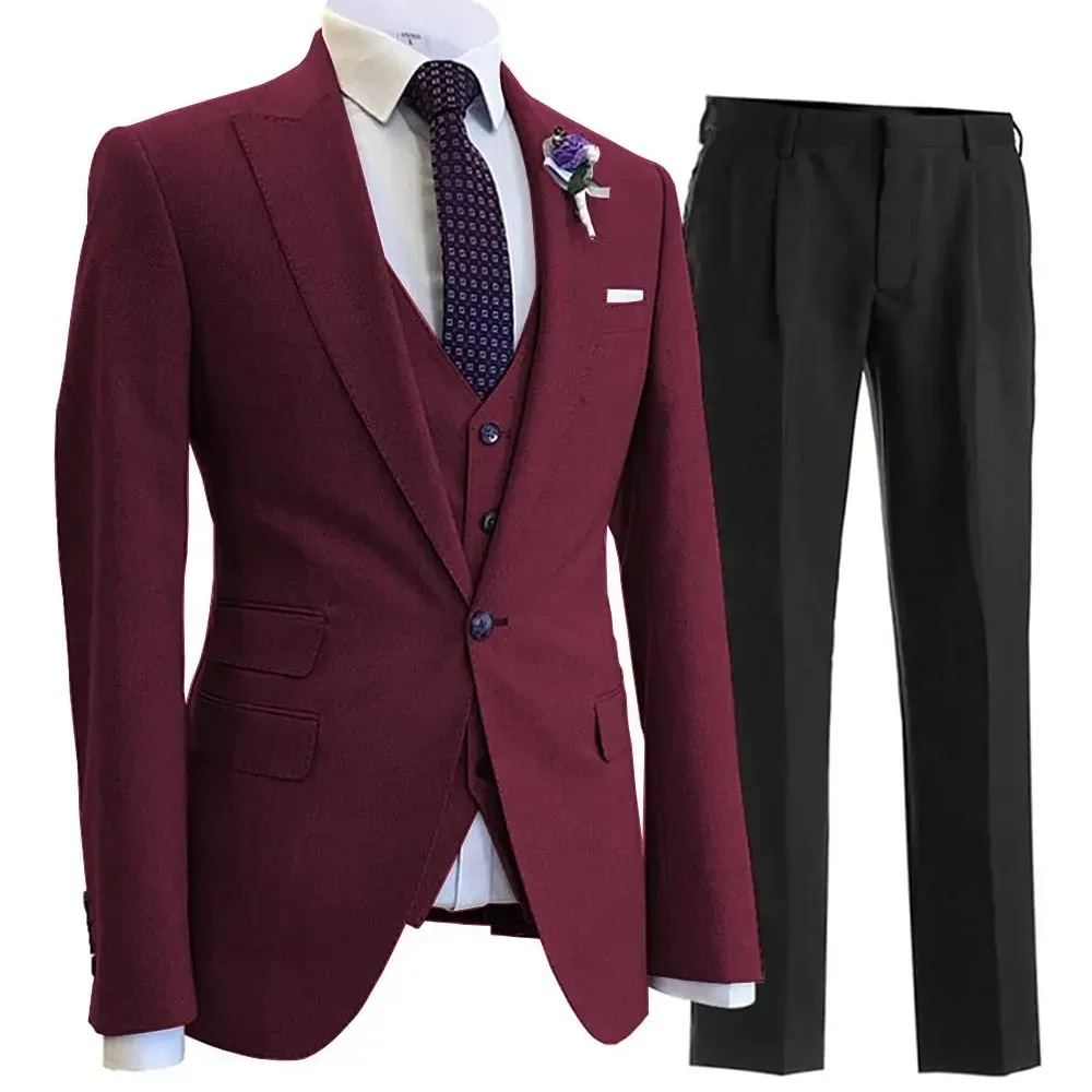 

Wine red Men Classic Suits Business Office 3 Piece Blazer Vest Pant Sets Men's Dress Suits Black/Gray Available XS-6XL