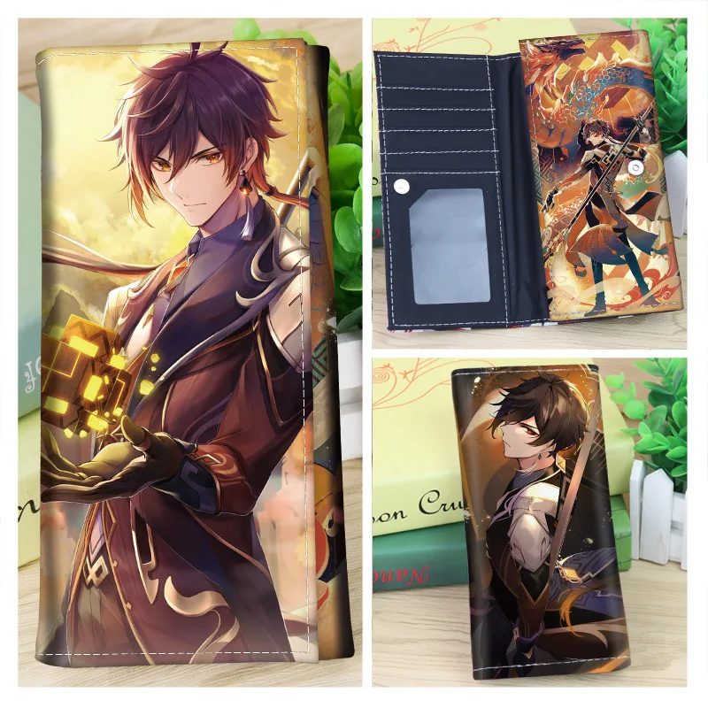 18*9CM Genshin Impact Qiqi Kazuha Tartaglia Xiao Venti Klee Ganyu Keqing Hu Tao Long Wallet Fashion PU Purse Cute Cosplay Gift