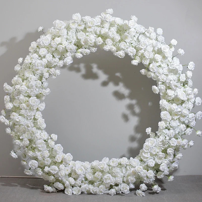 White Rose Hydrangea Floral Arrangement Artificial Flower Wedding Backdrop Decoration Flower Stand Floor Flowers Row Long Runner