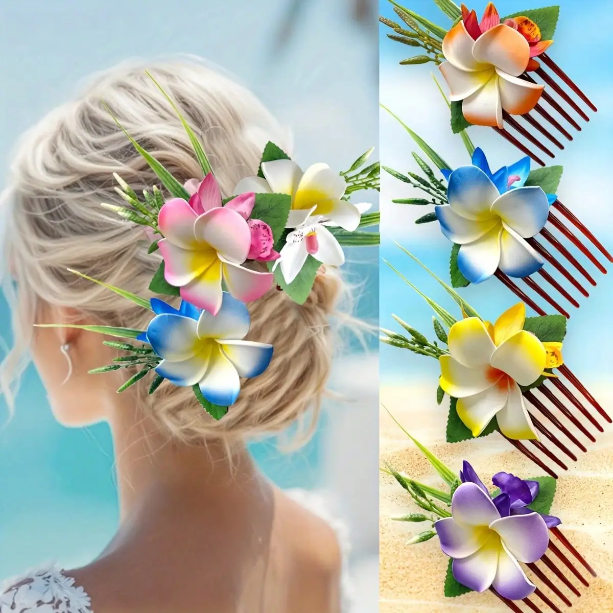 

1 PC Hawaiian Foam Artificial Orchid Hair Side Comb, Bridal Hair Accessories For Wedding, Beach Tropical Party Decor