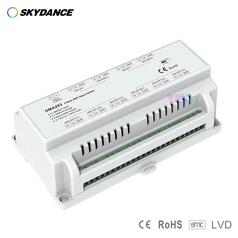 

6-канальный сплиттер сигнала DMX DMA2X3 12В-48В 24В 36В 0.5A Макс 6CH DMX512 усилитель ретранслятор работает DMX Master для ламп