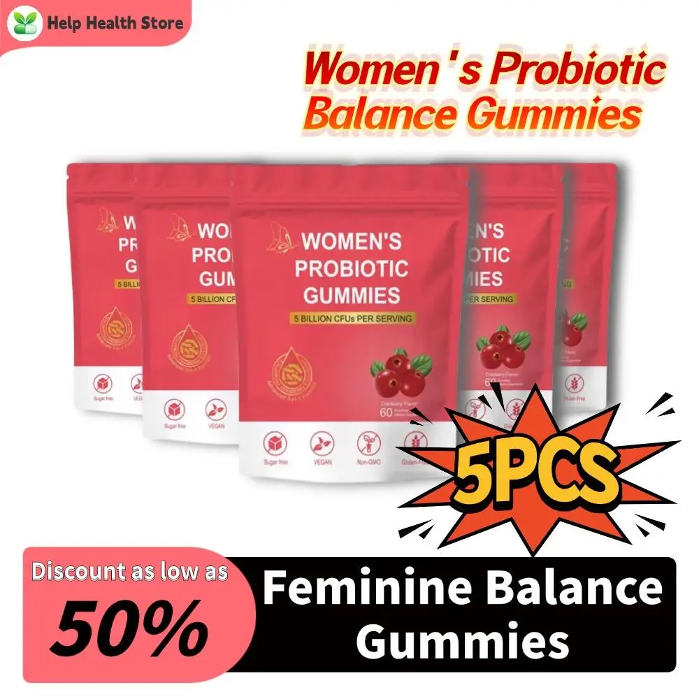 

5PCS Womens Probiotic Gummies Cranberry Probiotic 60pcs Pack Promote Digestive Health Relieve Bloating Improve Gut Health