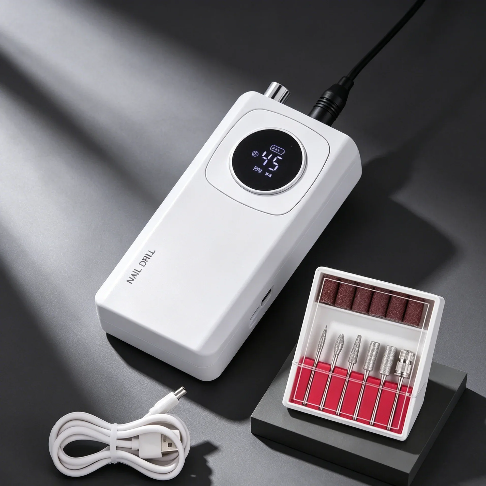 

45000RPM Low Noise Rechargeable Nail Drill LCD Display Professional High Speed Nail Polisher Sander Set
