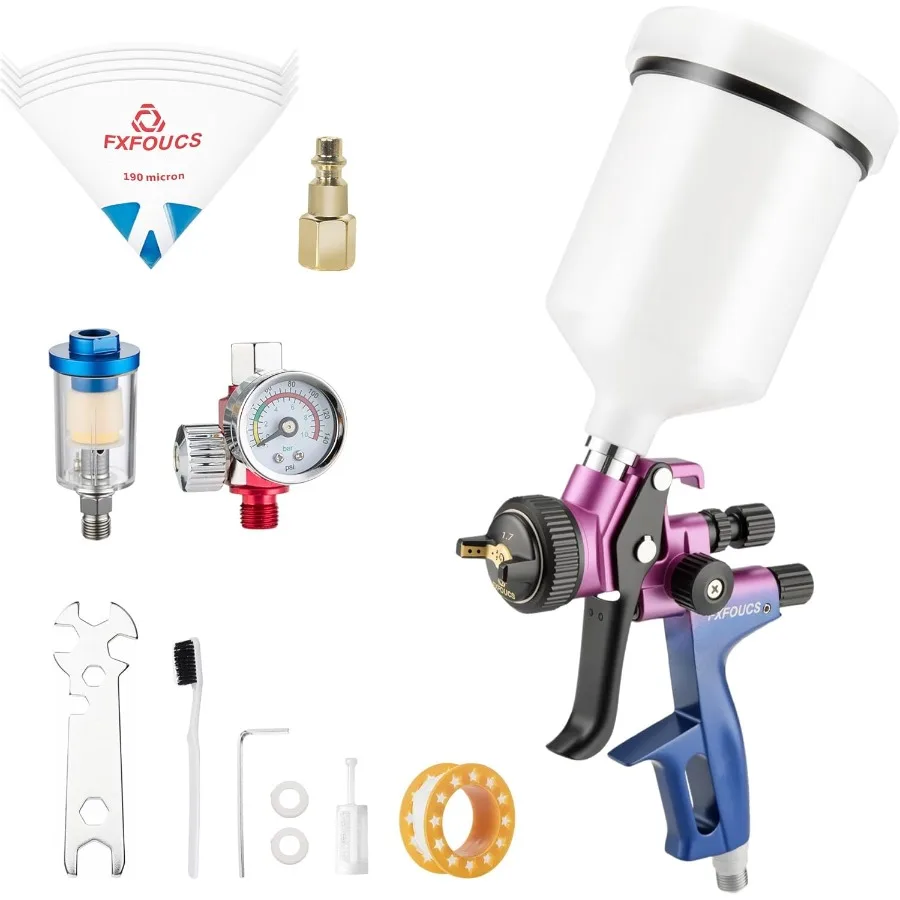 

HVLP Spray Gun with 1.7mm Nozzle Car Paint Gun Premium Tool Kit Perfect for a Wide Range of Applications Including Car Automoti
