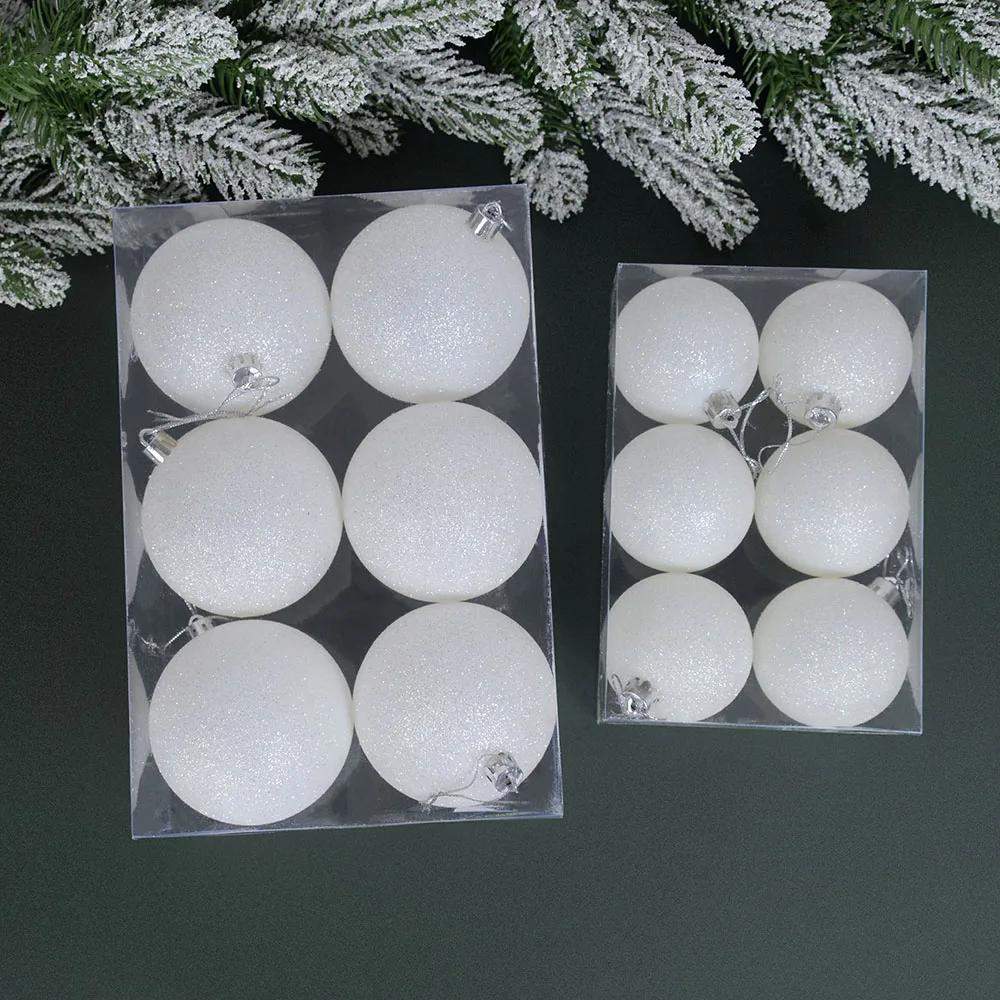 12/6Pcs White Christmas Balls Christmas Tree Hanging Ornaments Glitter Xmas Ball Bauble Pendants Home Decor New Year Noel Gifts