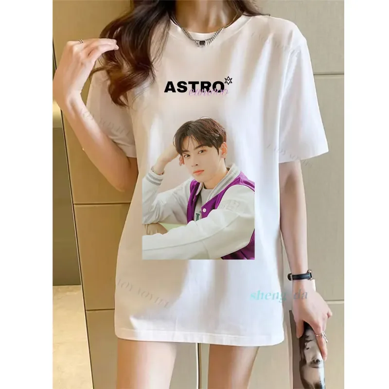 Cha Eun Woo Y2k Clothes Vintage Women's T-shirt Idea Woman Clothing Funny Graphic Tops Korea Singer Top Kpop T-shirts Gift