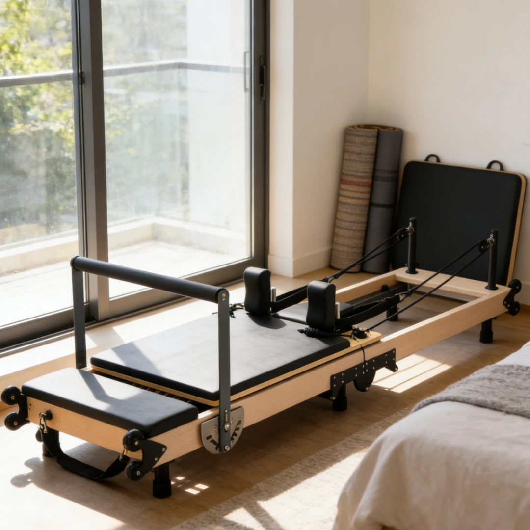 

Adjustable Folding Maple Wood Pilates Reformer for Home & Studio
