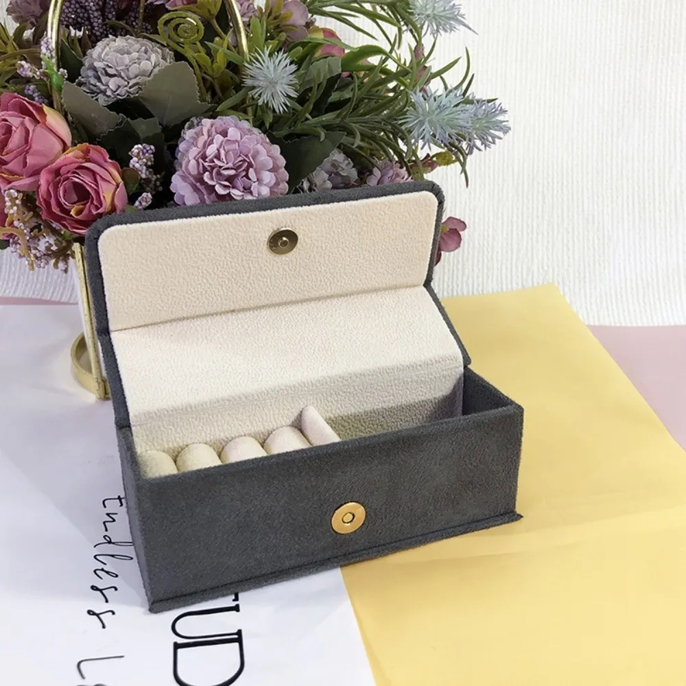 New Velvet Storage Box Portable Multi-functional Jewelry Display Box Compact Solid Color Rings Bearer Box Jewelry Organizer