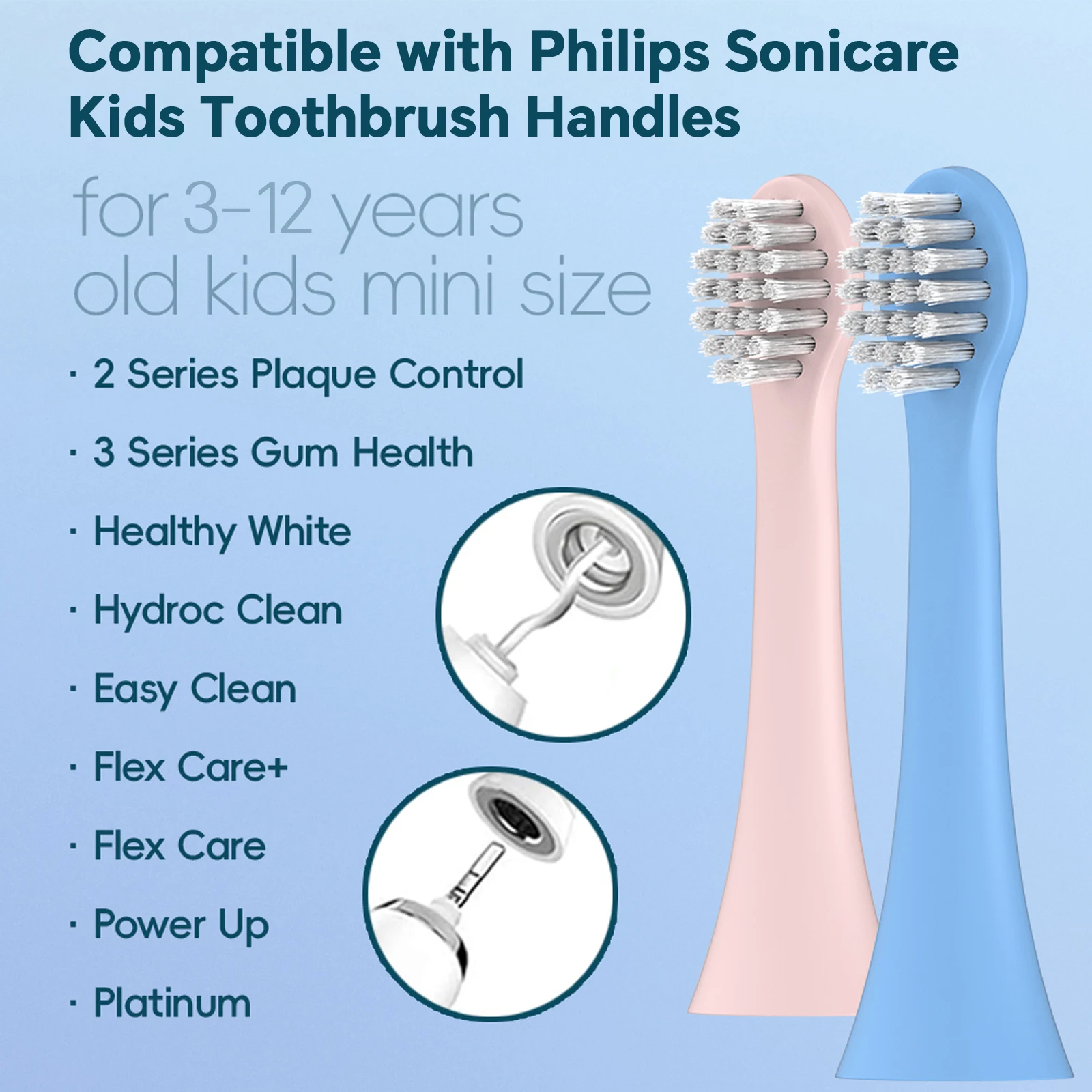 Kids Replacement Toothbrush Heads Compatible with Philips Sonicare Electric Toothbrush, Soft Bristles Brush Head for HX6042/94