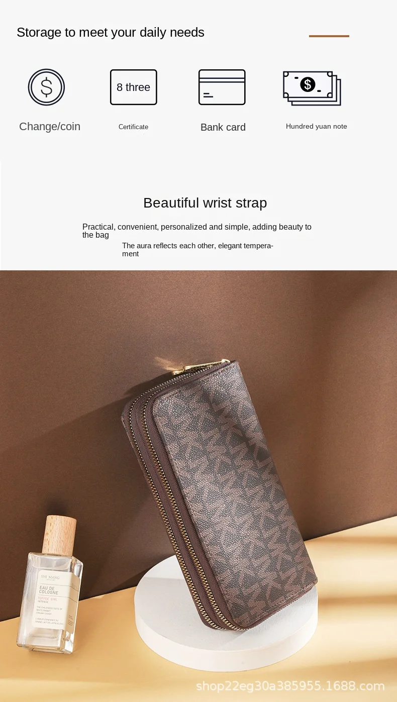Damen-Geldbörse Lang mit Großer Kapazität, Münzfach und Doppelreißverschluss, Multifunktionale Clutch-Tasche für Mobiltelefone und Münzen – Detail 5
