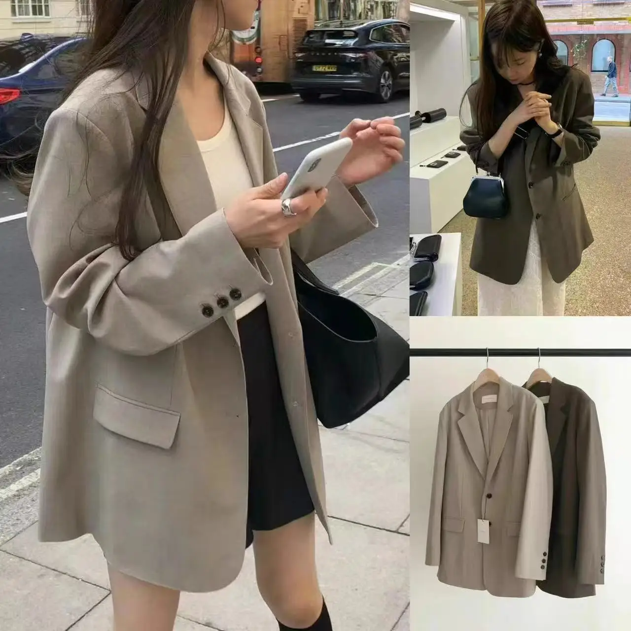 

Casual Two-Button Pure Color Suit Jaet Loose Slimming Drapey Versatile Autumn Ounce2025 Women's Commute Sle Long Sve