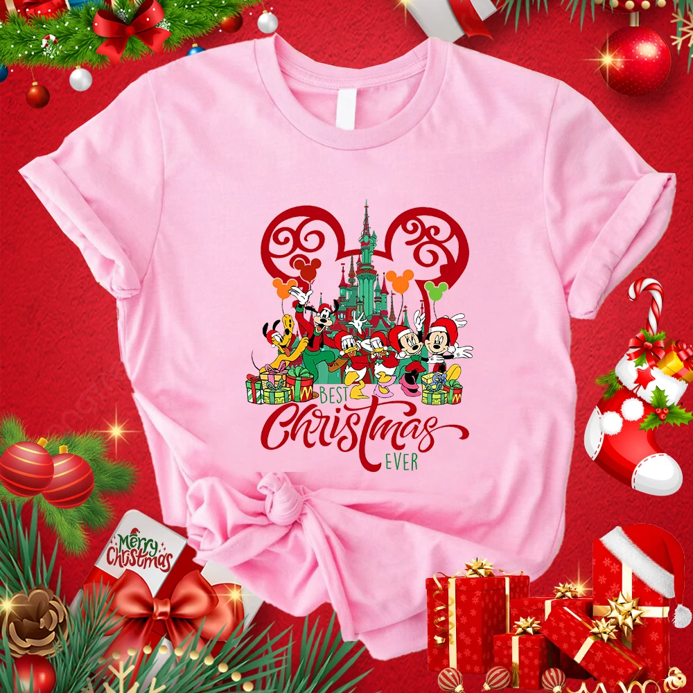 

Mickey Best Christmas Ever print women's classic T-shirt adult novelty short-sleeved casual top loose women's clothing