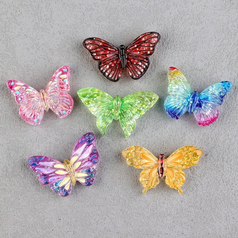 10pcs AB Resin Bling Colorful Butterfly Flatback Cabochons Beautiful Shiny Figurine Pendant Home Scrapbook DIY Applique Craft