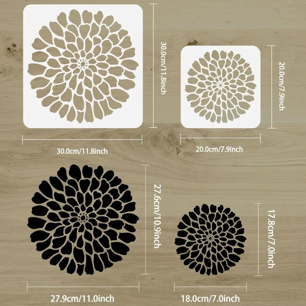2 pcs Blossom Wall Stencil 2 Size Sqaure Dahlia Pattern Wall Painting Stencil DIY Craft Floral Stencil for Home Wall making kit