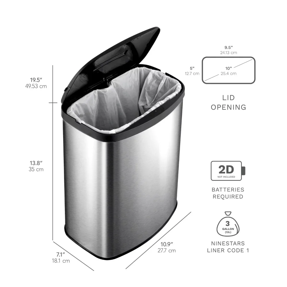 Trash Can 13.2 Gal Motion Sensor Trash Can Combo Recycle Bin Fingerprint-Resistant Stainless Steel Food Waste Free Shipping Home