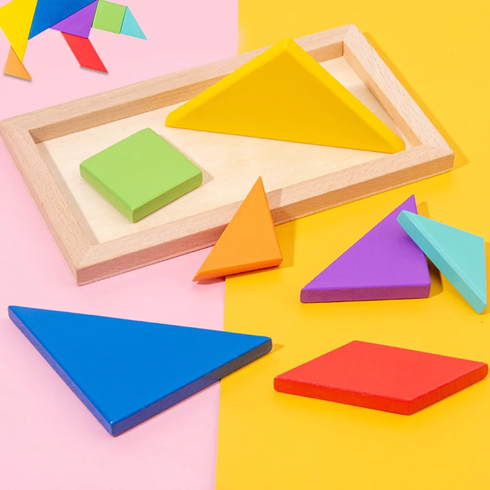 1 conjunto 1 conjunto de tangram de madeira cantos arredondados suaves aprendizagem geométrica educacional para crianças jogo de quebra-cabeça de madeira cérebro teaser crianças madeira