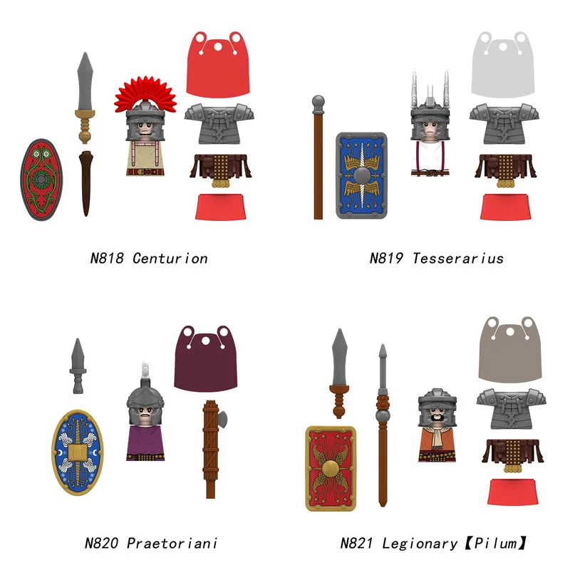 Figurines de soldats romains militaires médiévaux, blocs de construction, corps de garde impériale, chevalier d'infanterie, bouclier d'officier, épée, jouet en briques à monter soi-même