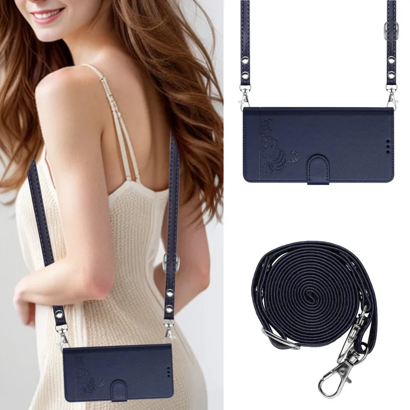 Crossbody Strap Case For Oneplus 12 11 10 8 Pro 10R 9R 8T 12R 11R One plus Nord 2 2T Cat Leather Flip Wallet Card Necklace Cover