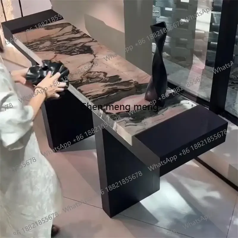 

Medieval solid wood entrance table for household use, against the wall, creative entrance, marble decorative cabinet