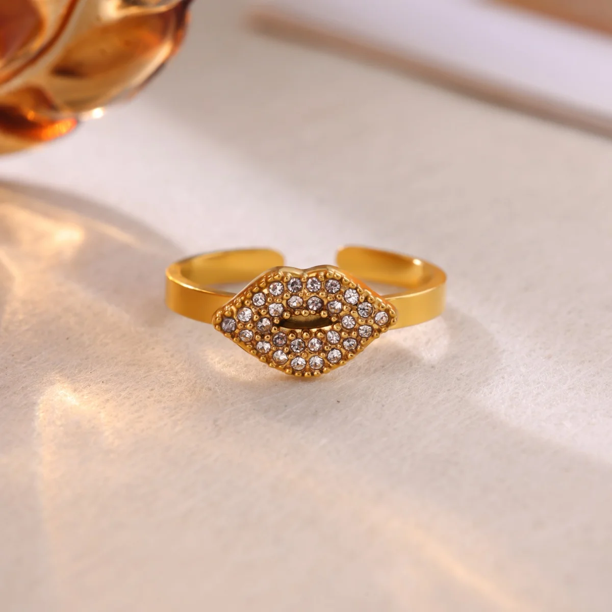 

Vintage Luxury Zircon Lip Ring For Women Stainless Steel Gold Color Finger Ring 2026 New Fashion Wedding Couple Jewelry Gift