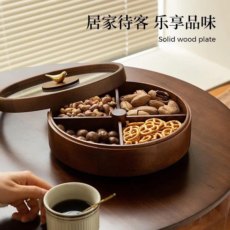 طبق فاكهة غرفة المعيشة المنزلية طبق جوز الفواكه المجففة من الخشب الصلب للعام الجديد