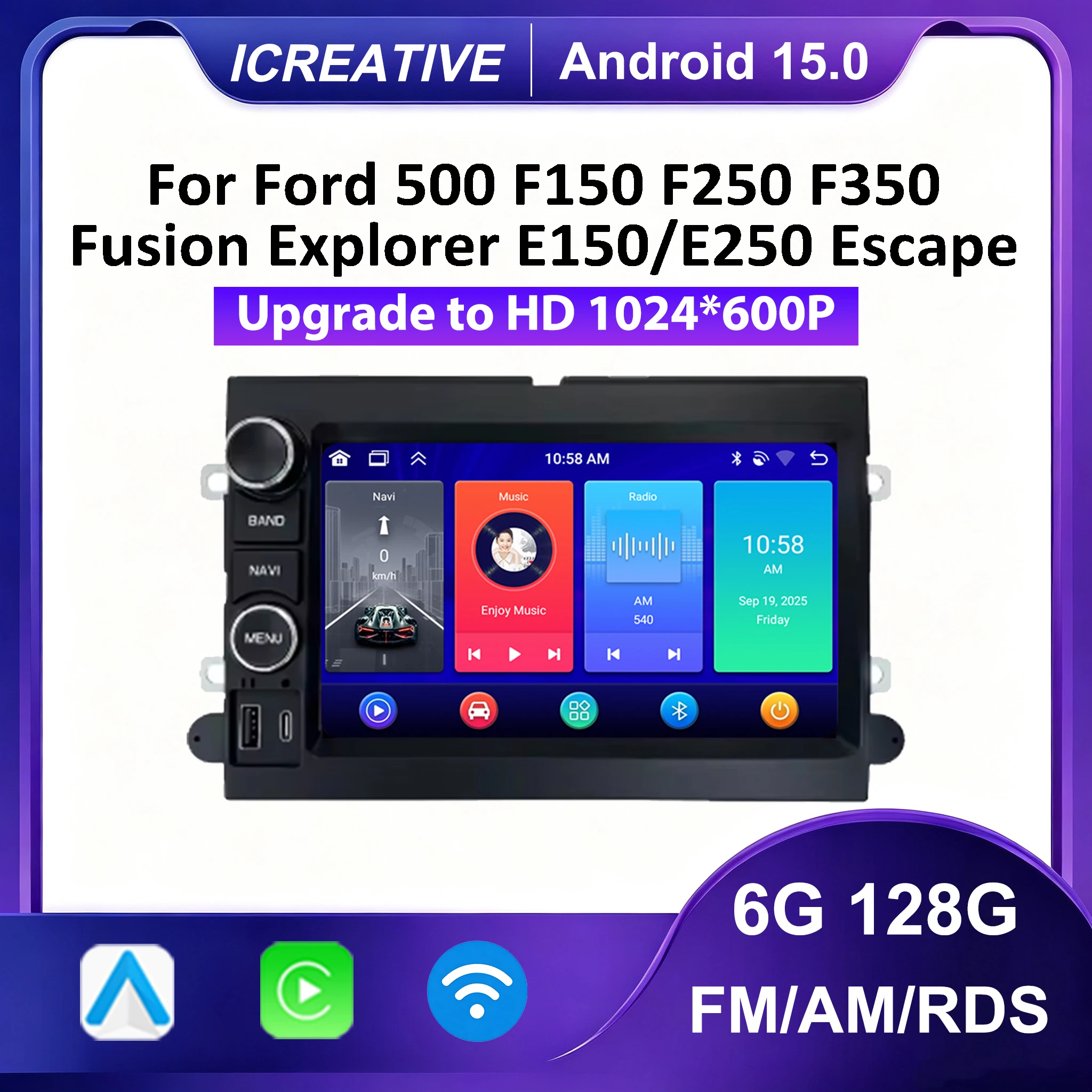 Android 15 Car Radio For Ford F150 2004-2008 F250 F350 Fusion Mustang Explorer Edge Focus GPS Navigation Stereo Wireless Carplay