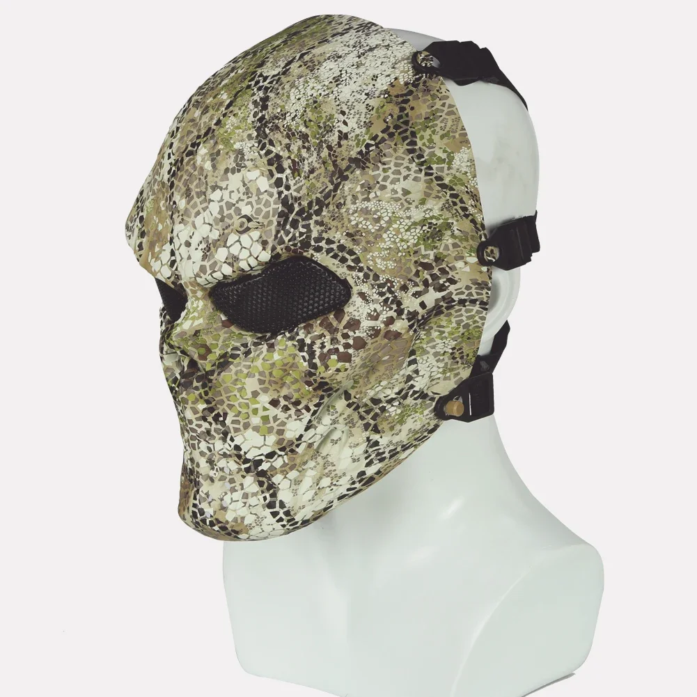 أقنعة جمجمة لكامل الوجه، قناع شبح الهالوين المخيف، قناع تكتيكي مع شبكة معدنية لحماية العين، قناع رعب زومبي