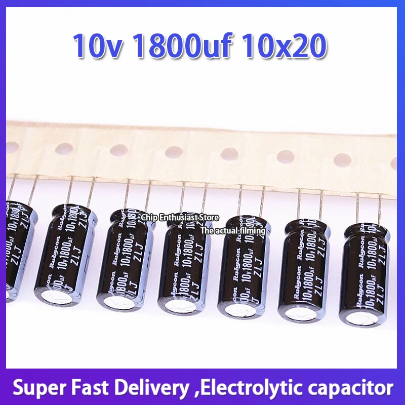 10pcs Rubycon imported aluminum electrolytic capacitor 10v 1800uf 10x20 ruby ZLJ high frequency and long life