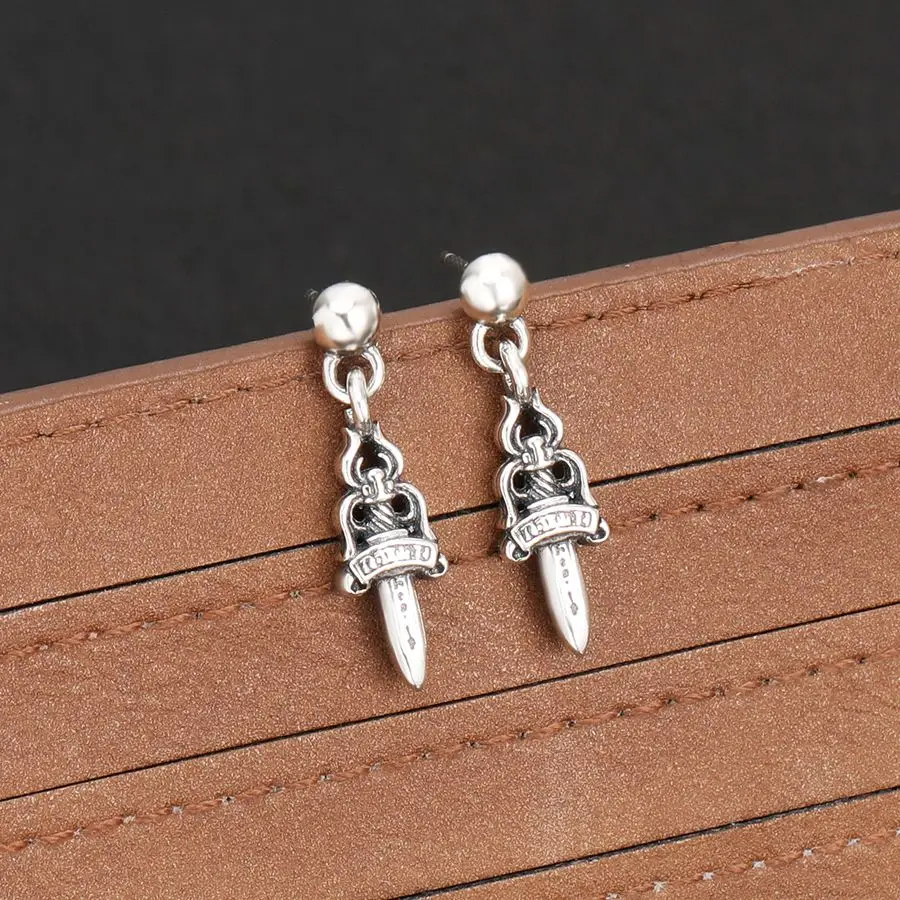 

Sword Round Bead Earrings Single 925 Sterling Silver Trendy Cool Personality Dagger Earrings Earrings Male and Female Punk