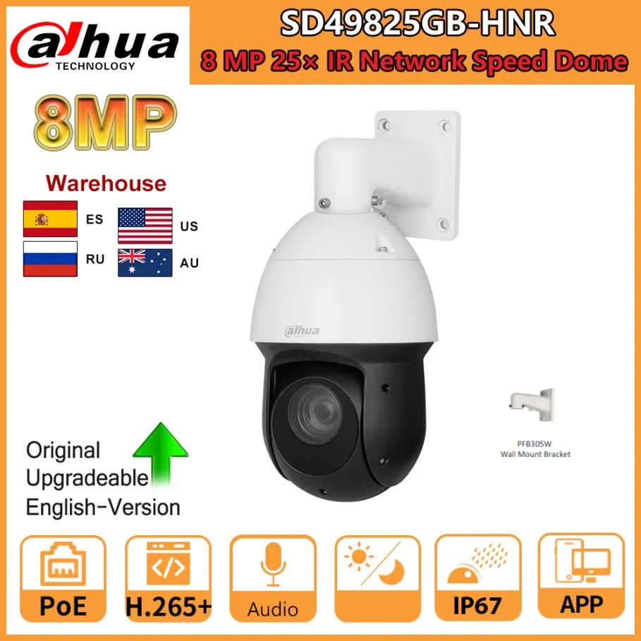 

Dahua PTZ Camera SD49825GB-HNR 8MP 25X Optical Zoom Starlight Network Surveillance Camera IR Distance up to 100M Face Detection