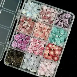 1Box Sweet 3D Green Leaf Simulated Pearl Nail Charms Colorful Resin Soft Rose Nail Art Decoration Accessories for Manicure DIY
