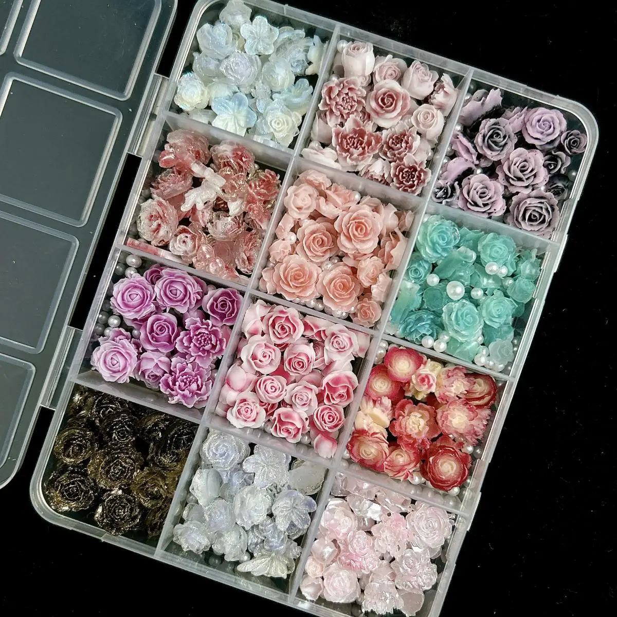 1Box Sweet 3D Green Leaf Simulated Pearl Nail Charms Colorful Resin Soft Rose Nail Art Decoration Accessories for Manicure DIY