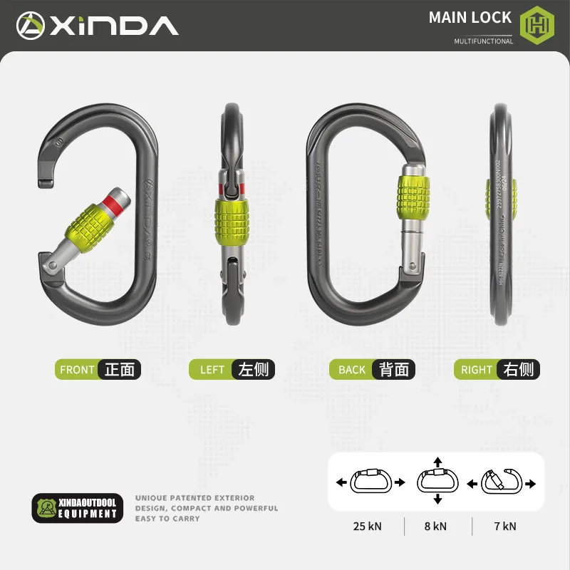 Xinda 25KN Professional Carabiner Auto Locking Gate Carabiner Climbing Rappelling Gear Quick Equipment