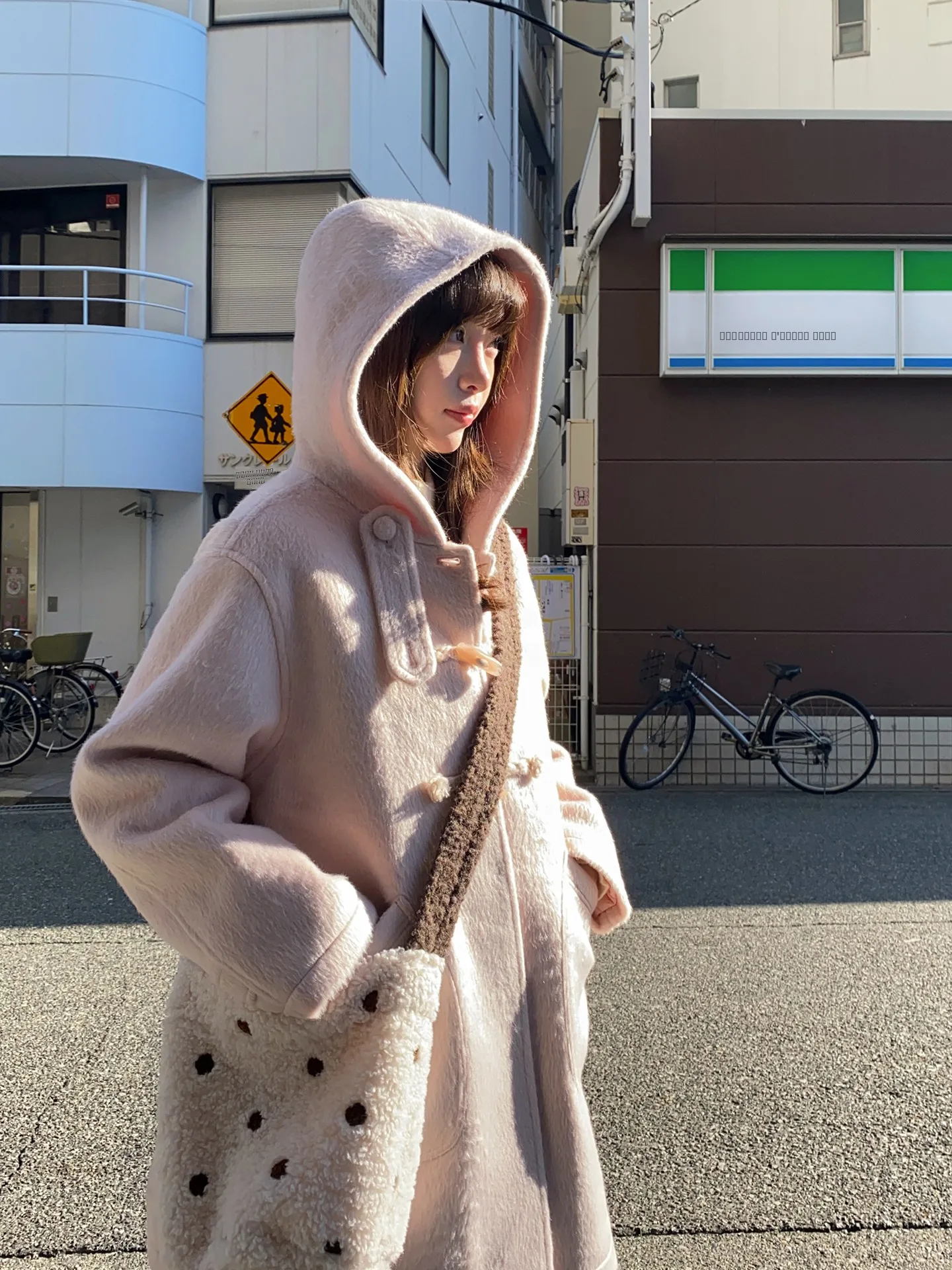 

Milk Rabbit Pl Thiened Woolen Coat Women's Hooded Cotton Lined Button up Autumn Winter Jaet Sweet Sle Straight Cut