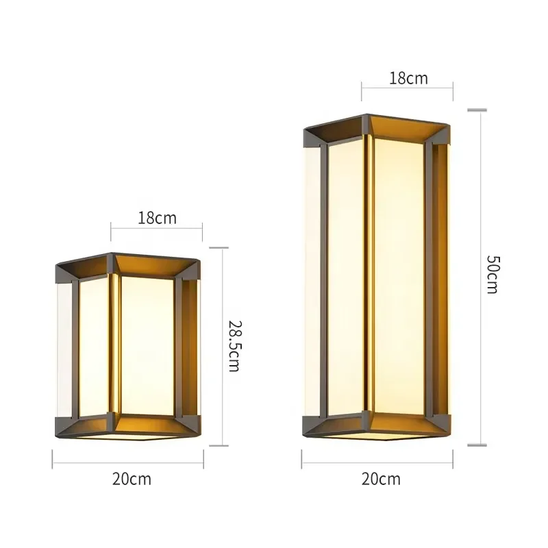 LED Outdoor Square Strip Wall Light Luxury Nordic Style 28/50CM Garden Corridor IP65 Waterproof with Light Sensor Dimmable