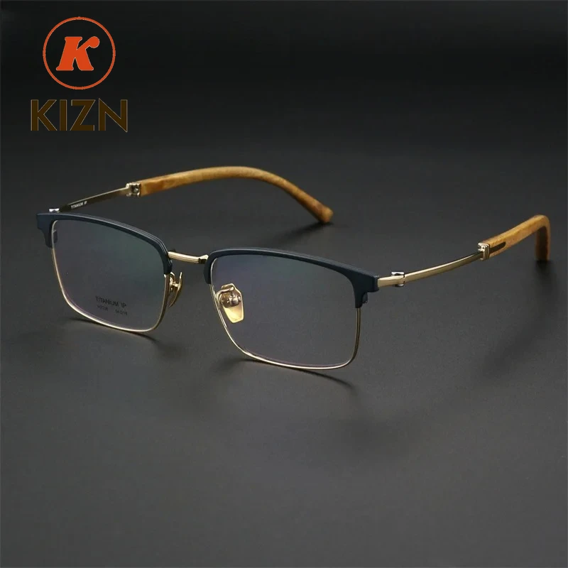 

KIZN 138-140 mm High End Men Eyewear Pure Titanium Rosewood Frame Glasses Elegant Optical Prescription Lenses Full Rimmed Specta